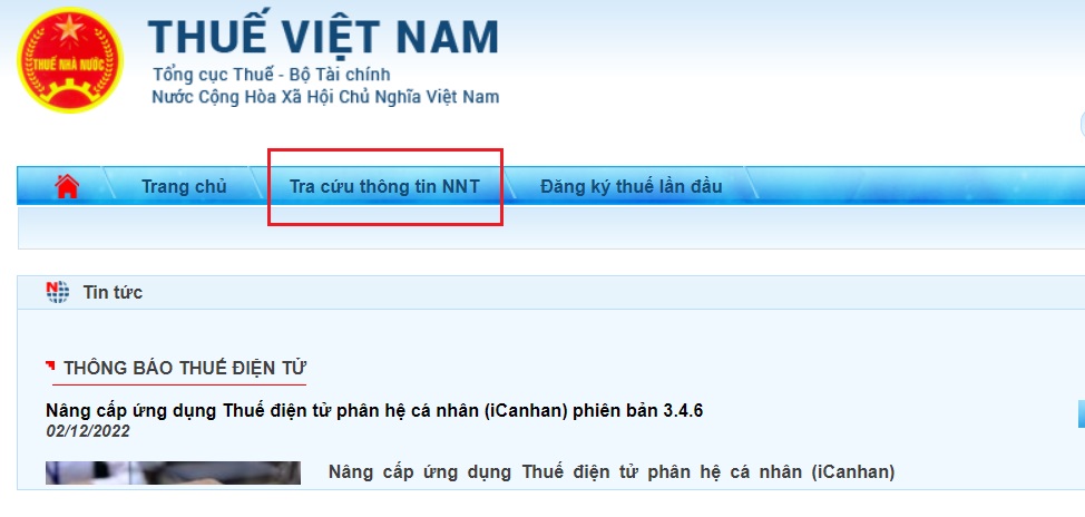 chọn tra cứu thông tin NNT