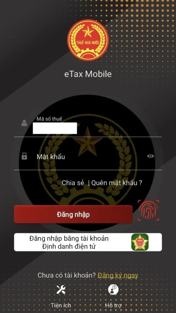 đăng nhập tài khoản Mobile etax