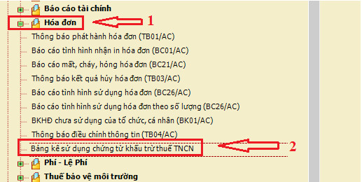 lập bảng kê chứng từ khấu trừ thuế TNCN trên HTKK