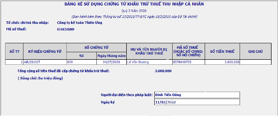 kê khai thông tin bảng kê chứng từ khấu trừ thuế TNCN