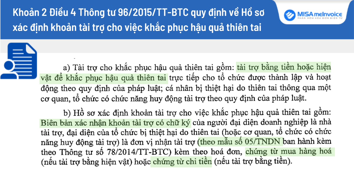 Hồ sơ xác định khoản tài trợ cho việc khắc phục hậu quả thiên tai 