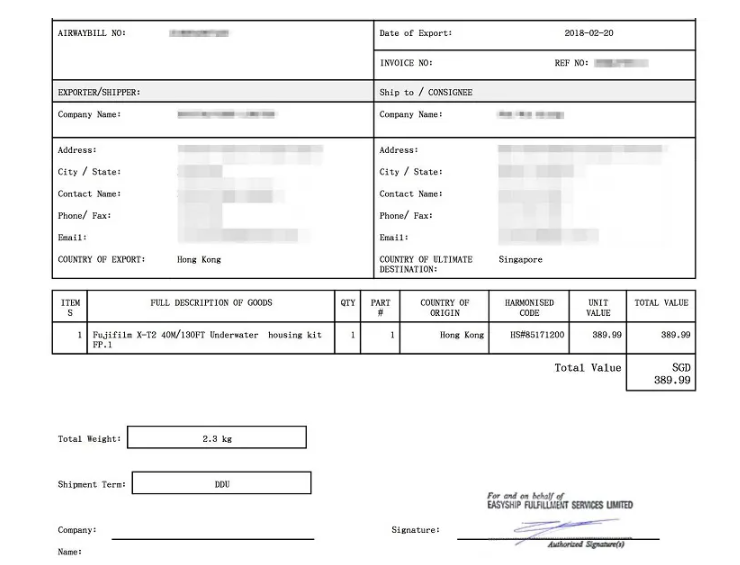 mau-comercial invoice