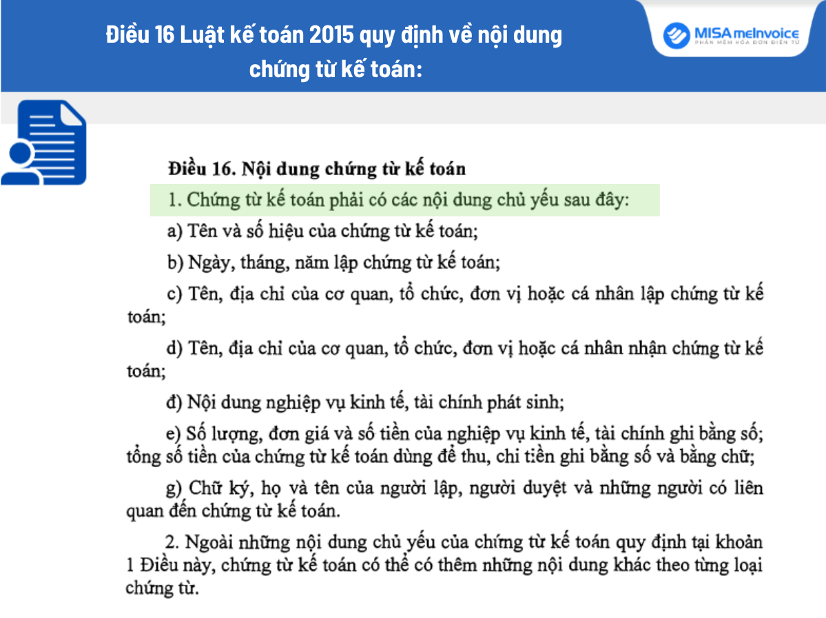 nội dung chứng từ kế toán