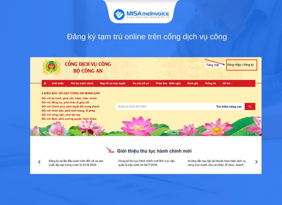 đăng ký tạm trú online cổng dịch vụ công