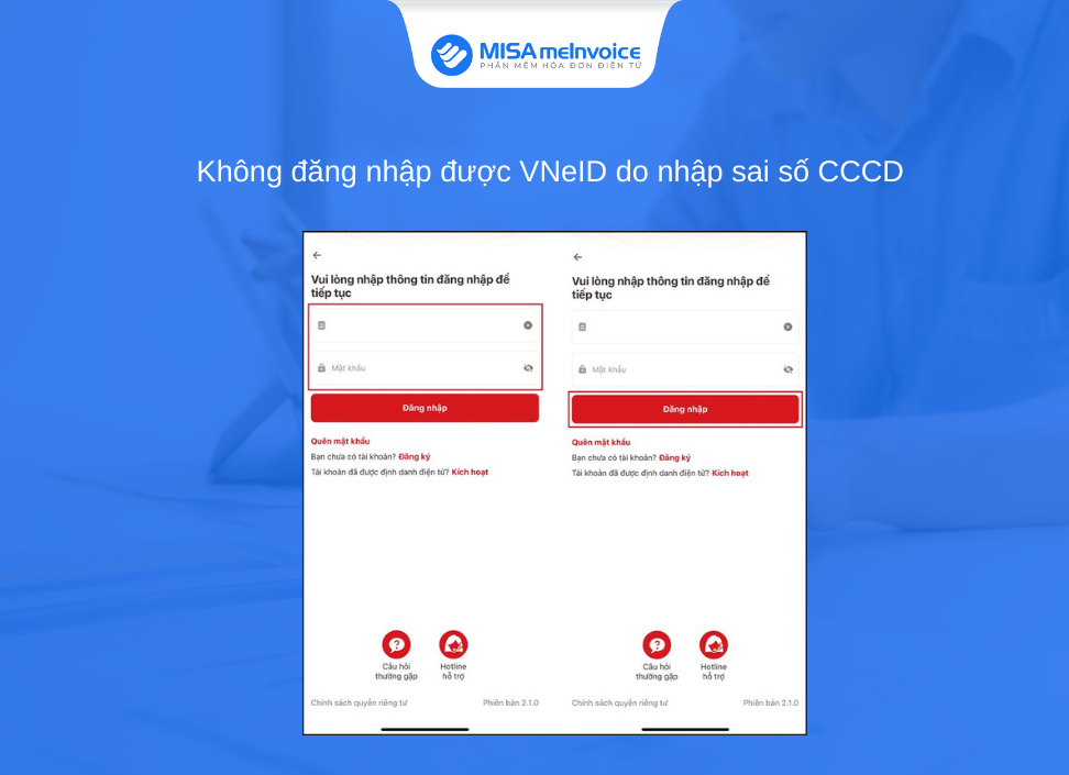 không đăng nhập vneid do nhập sai CCCD