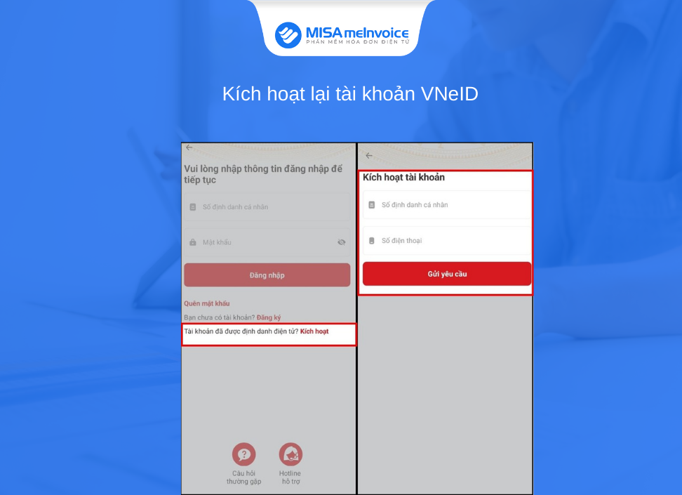 kích hoạt lại tài khoản vneid