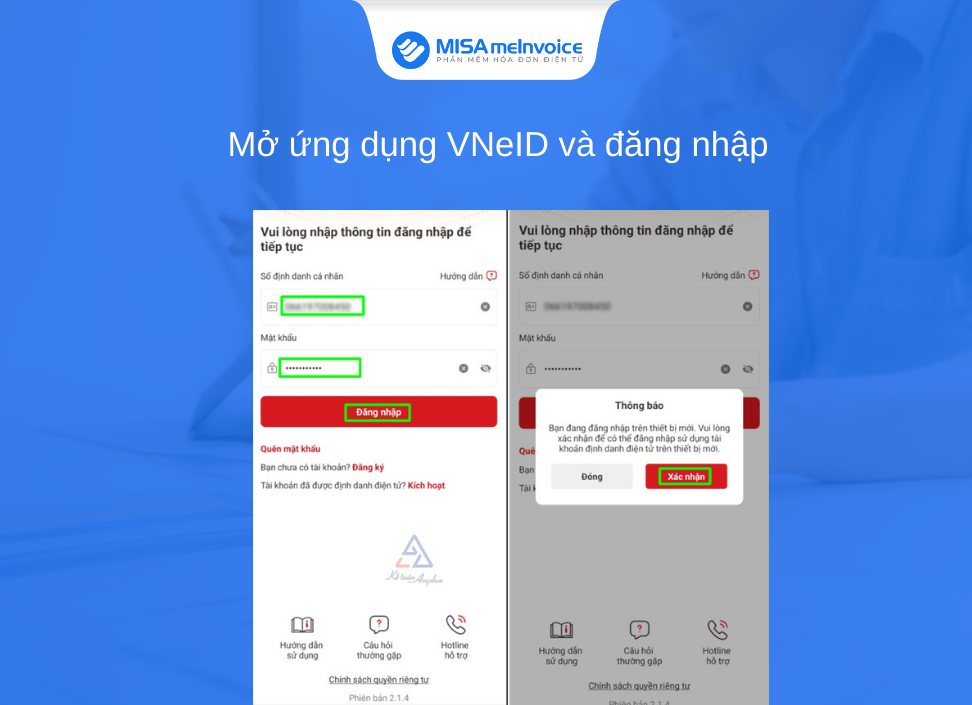 mở ứng dụng và đăng nhập vneid