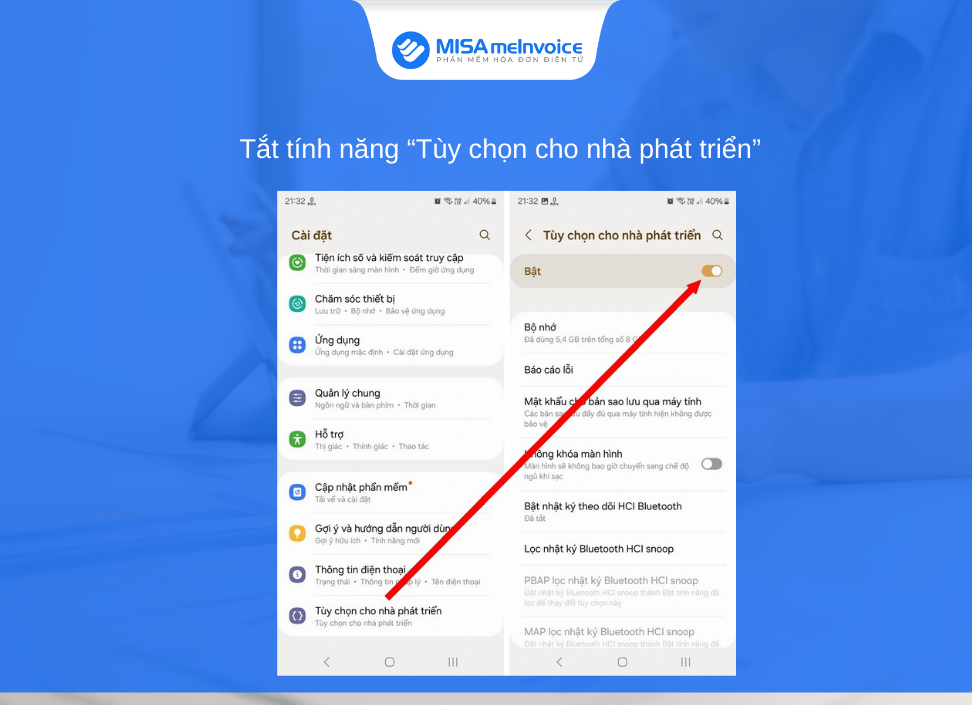 tắt tính năng tùy chọn nhà phát triển vneid