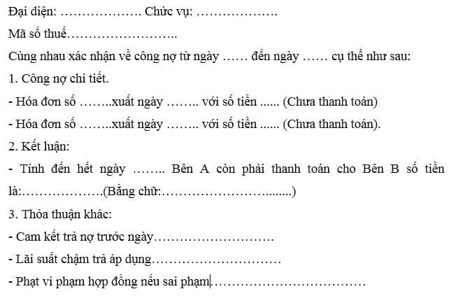 mẫu biên bản xác nhận công nợ công ty