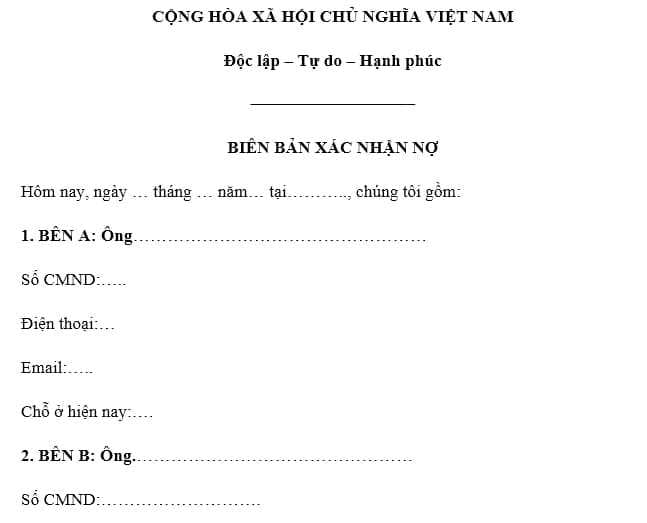 mẫu biên bản xác nhận công nợ cá nhân