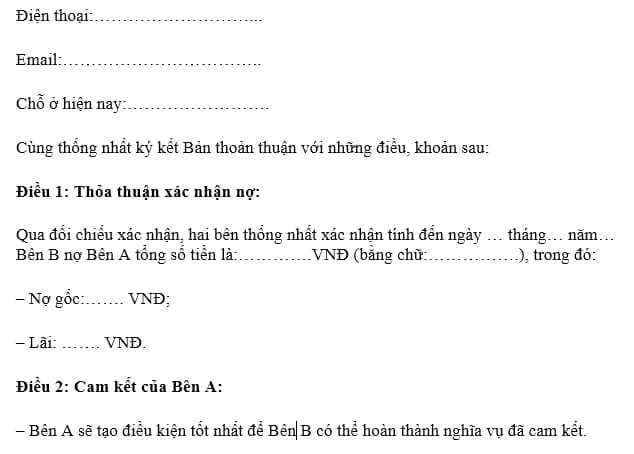 mẫu biên bản xác nhận công nợ cá nhân