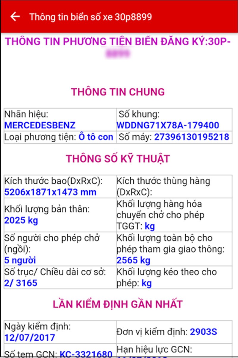 hệ thống trả kết quả thông tin tra cứu biển định danh