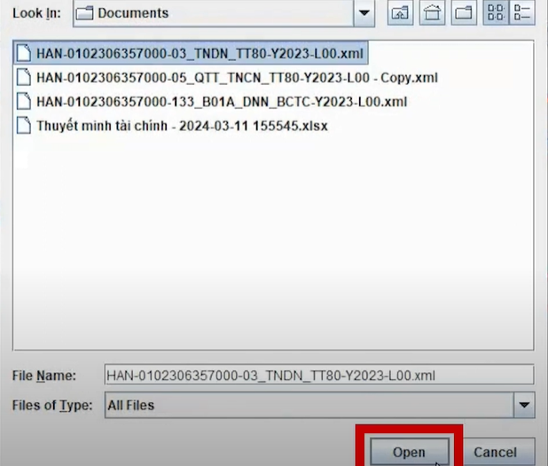 Tải file hồ sơ quyết toán thuế tndn lên hệ thống