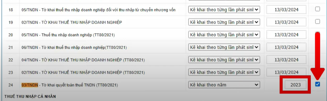 Tích chọn tờ khai quyết toán thuế doanh nghiệp